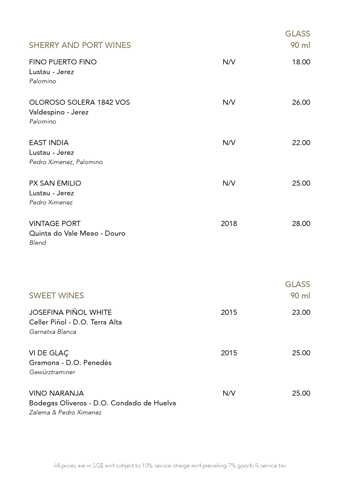 GAIG RESTAURANT BEVERAGES MENU 2024