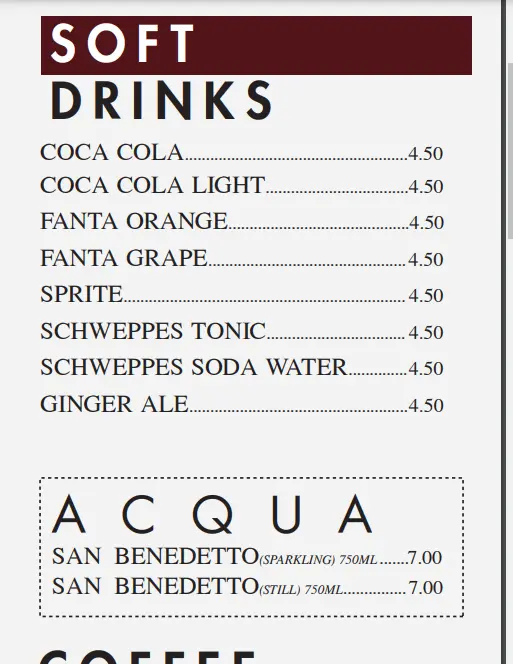 LA NONNA BEVERAGES MENU 2024