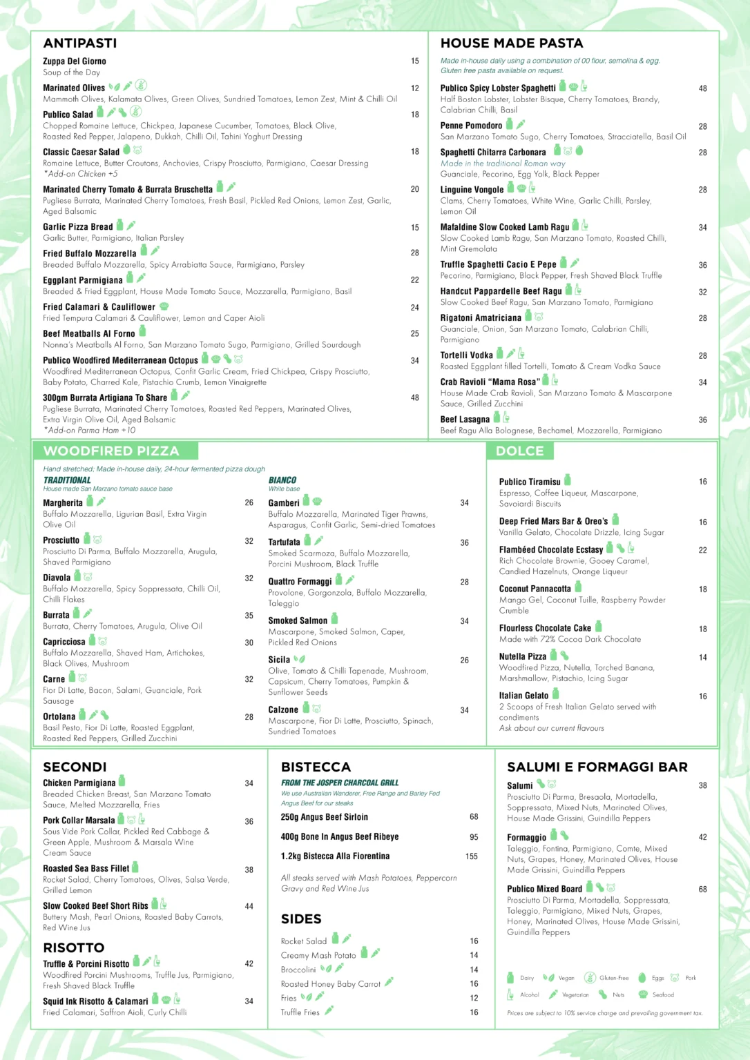 PUBLICO HOUSE MADE PASTA MENU PRICES 2024