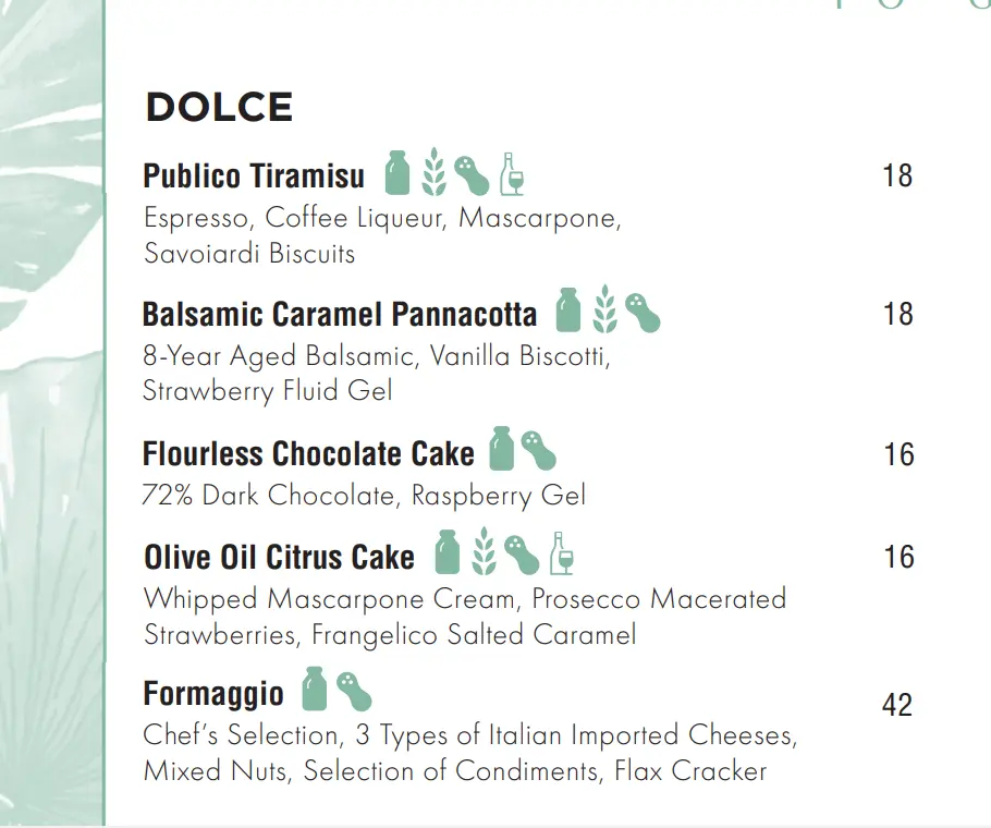 PUBLICO SINGAPORE DOLCE MENU PRICE 2024