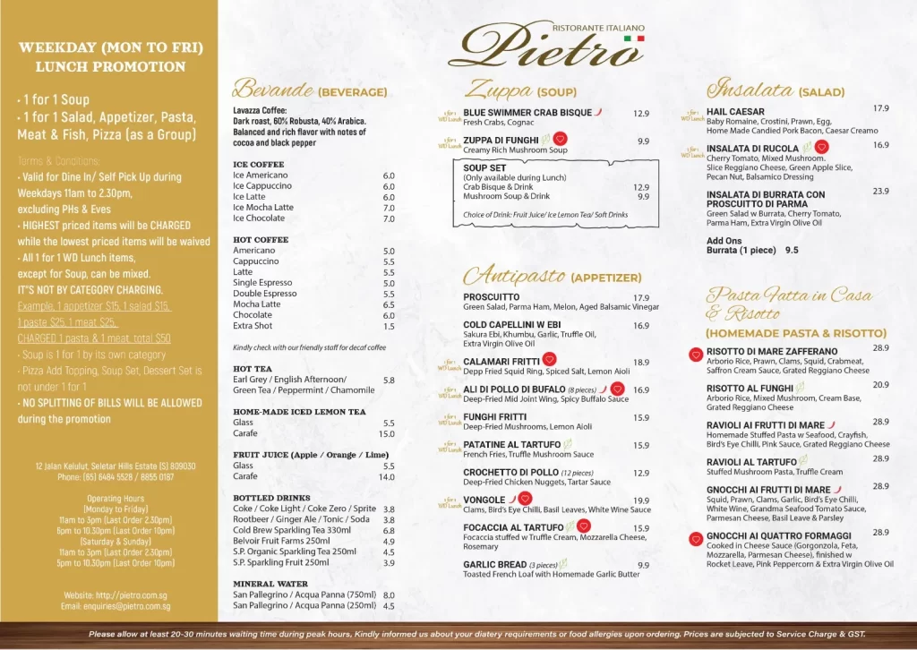 Pietro Ristorante Italiano Bento Set Menu 2024