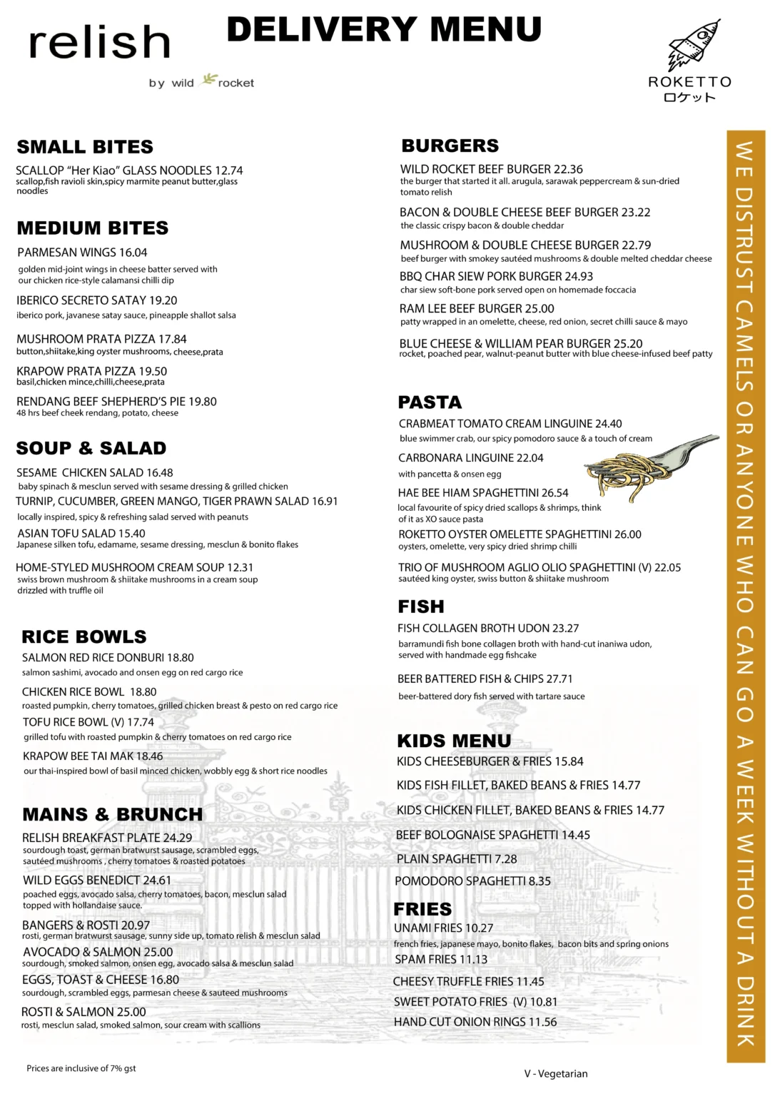 RELISH MAINS & BRUNCH MENU PRICES 2024