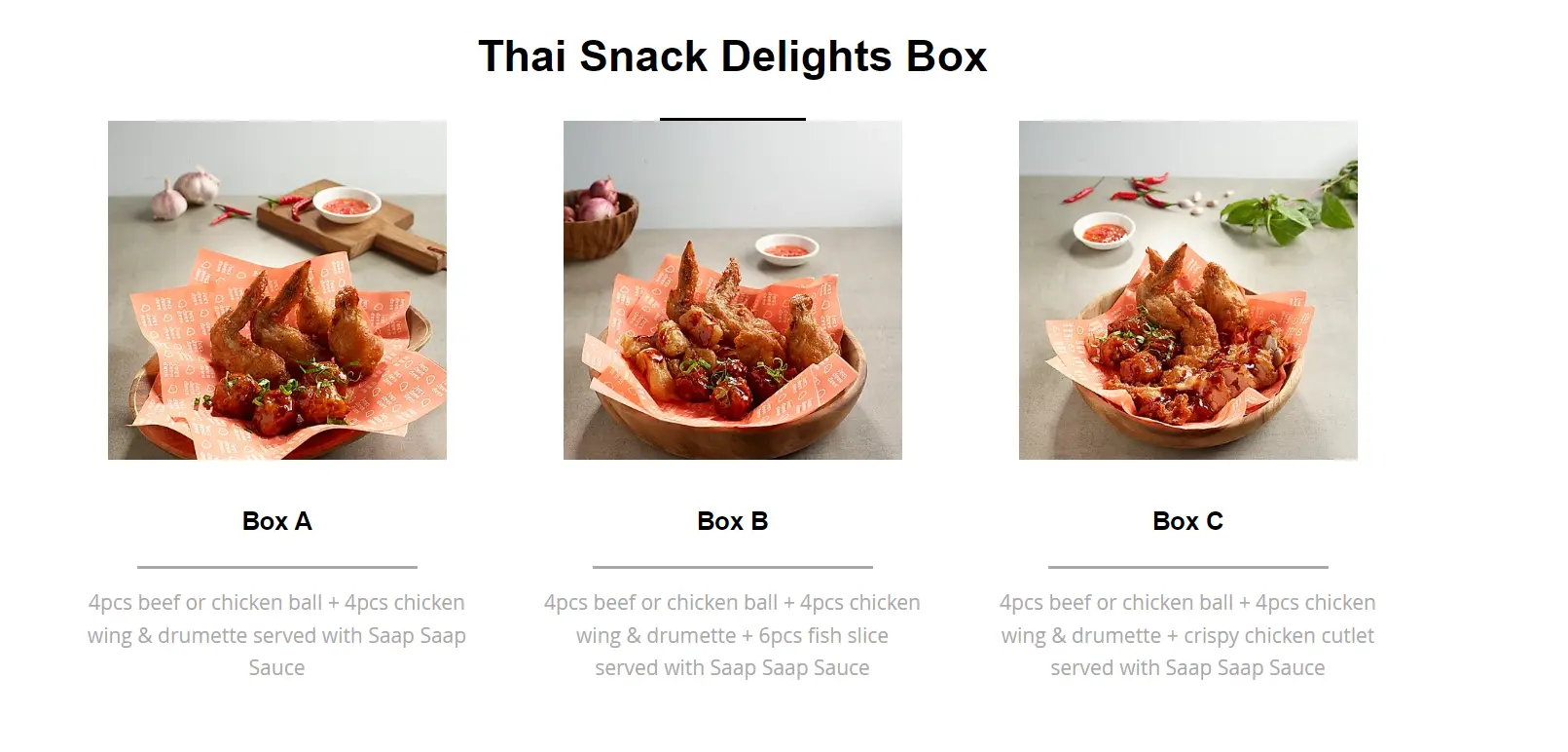 SAAP SAAP THAI SNACK BOXES PRICES
2024