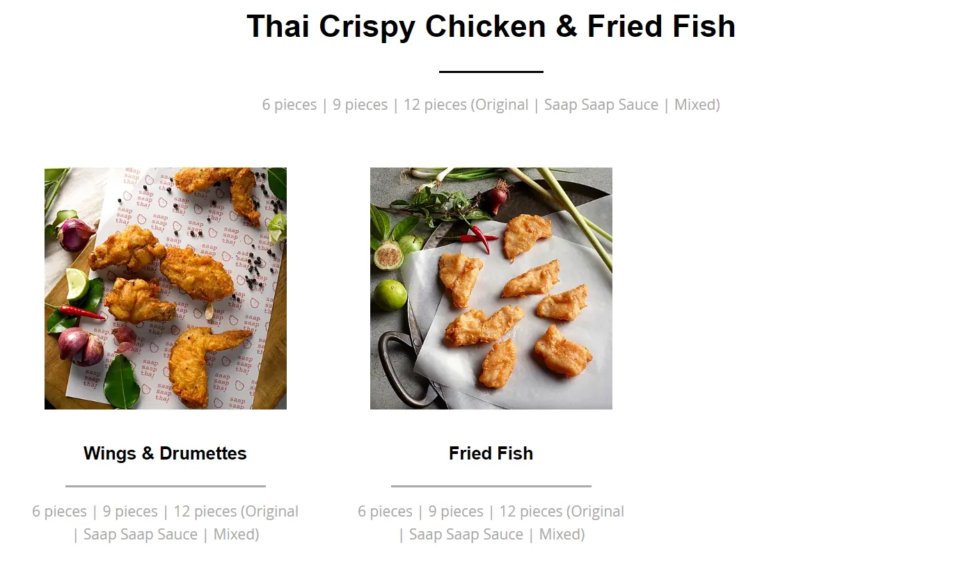 SAAP SAAP THAI THAI CRISPY CHICKEN MENU 2024