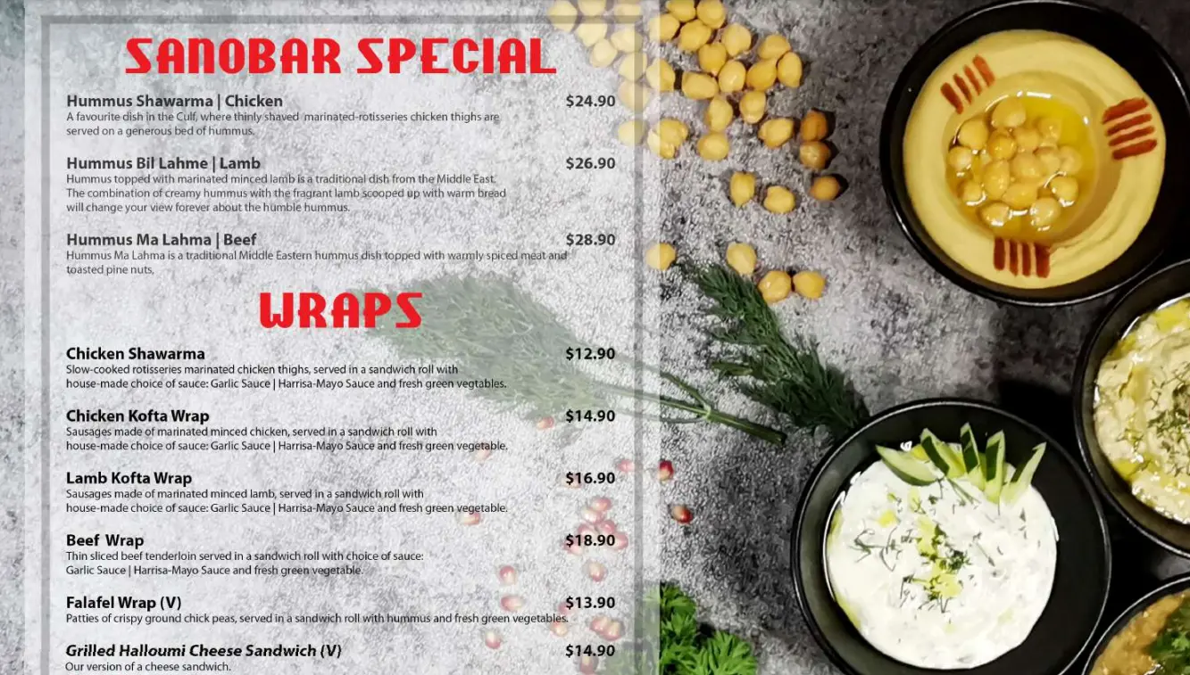 SANOBAR SPECIALS MENU PRICES 2024