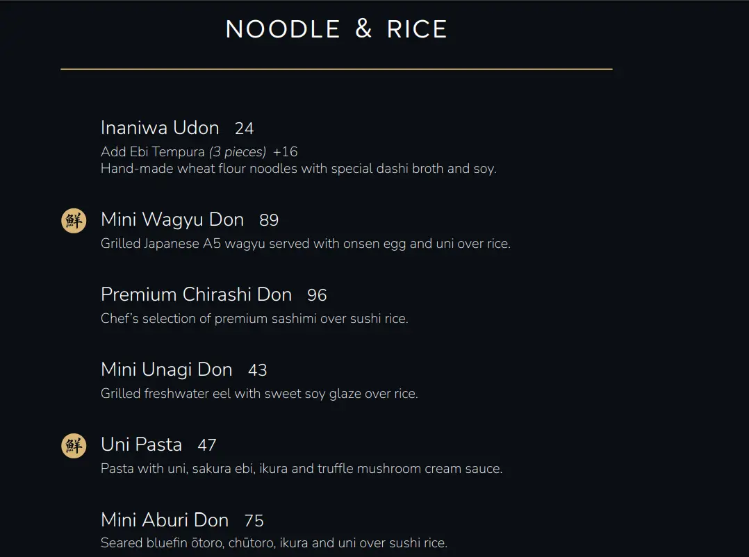 SEN OF JAPAN NOODLES & RICE MENU PRICES 2024