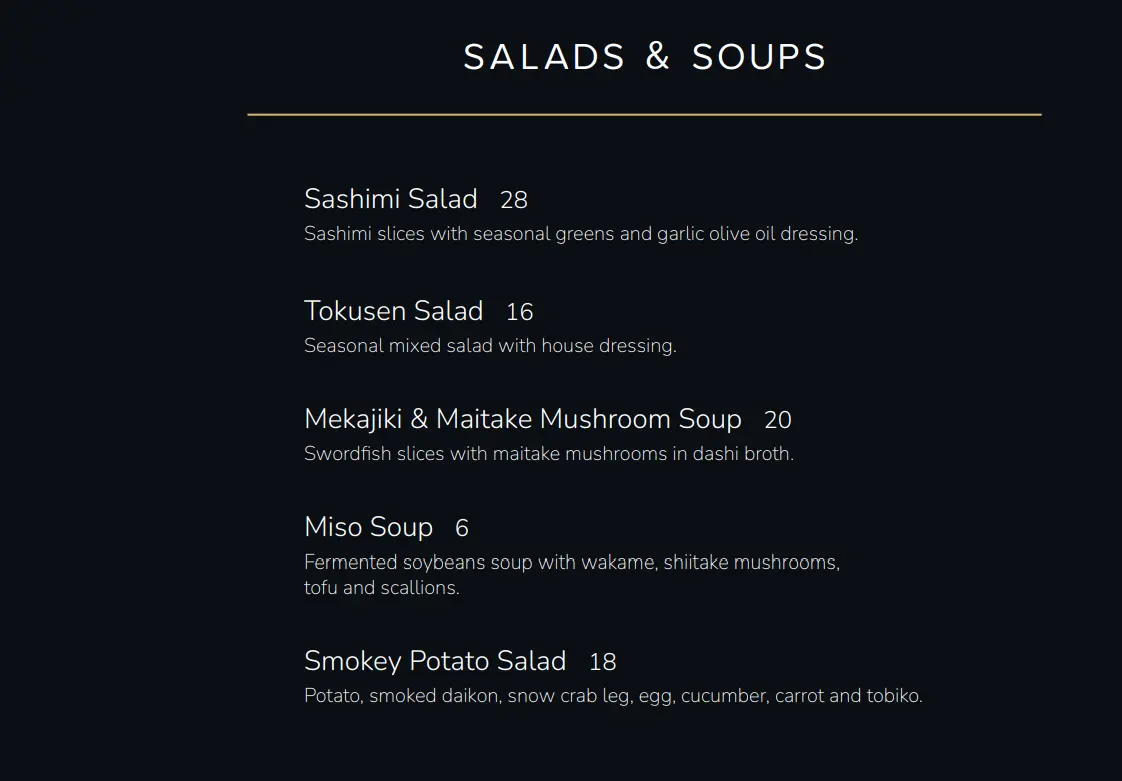 SEN OF JAPAN SALADS & SOUPS MENU PRICES 2024