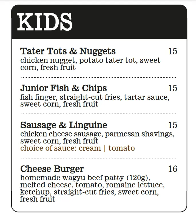 THE COASTAL SETTLEMENT KIDS MENU 2024