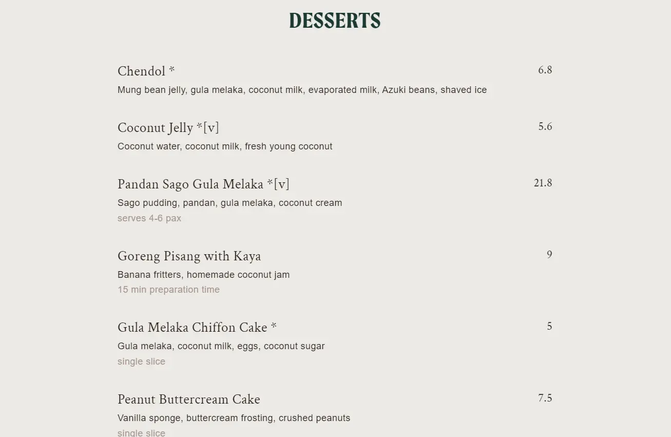 THE COCONUT CLUB DESSERTS MENU 2024