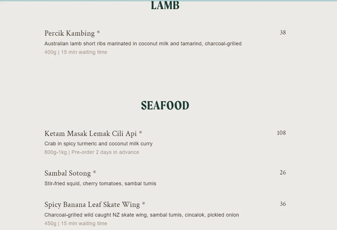 THE COCONUT CLUB LAMB AND SEAFOOD MENU 2024