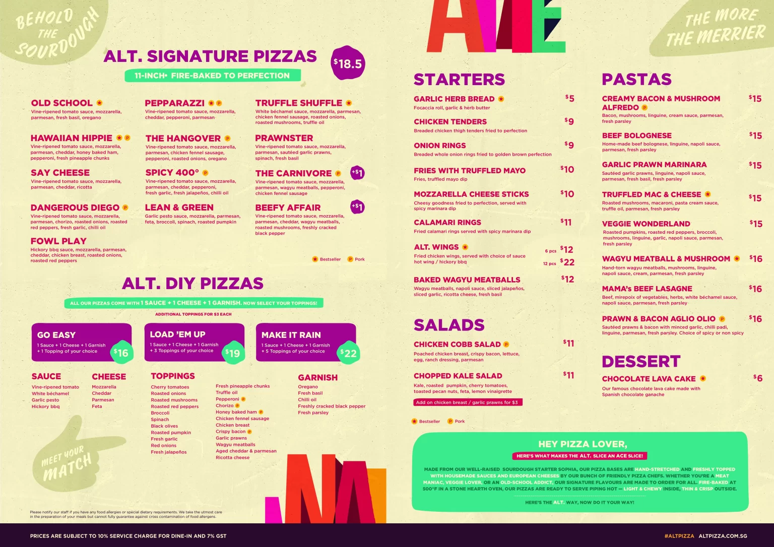 ALT PIZZA RED HOT PACKAGES MENU 2024