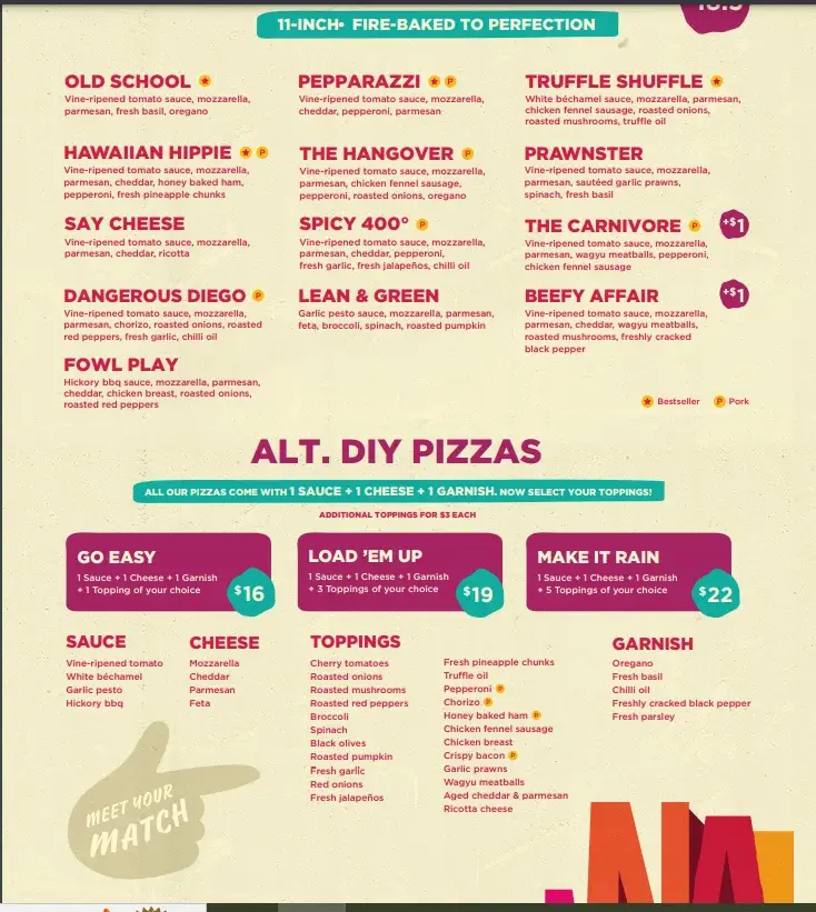 ALT PIZZA WICKED FRESH PIZZAS MENU 2024