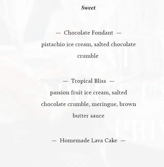 BUERRE DESSERTS MENU PRICES 2024