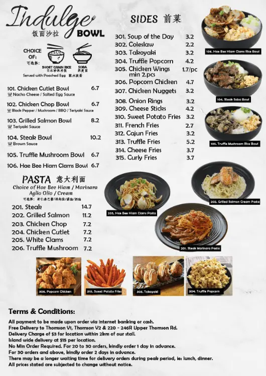 INDULGE BOWLS MENU PRICES 2024