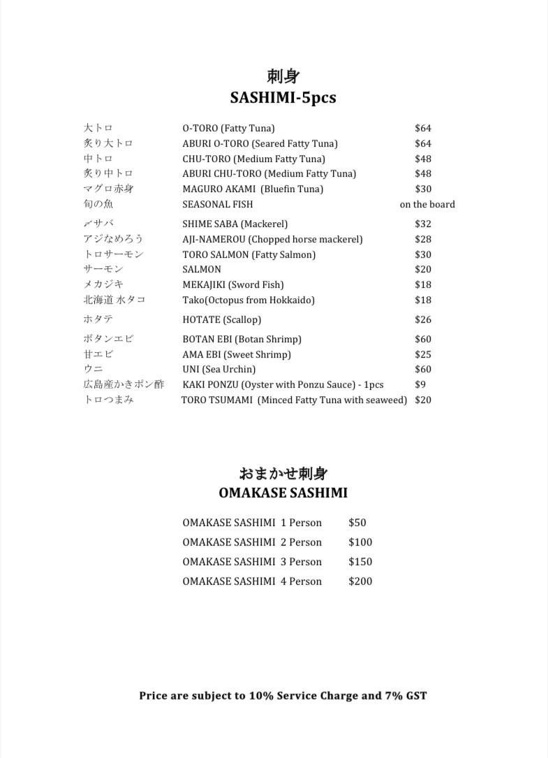 KAN SUSHI SASHIMI MENU PRICES 2024