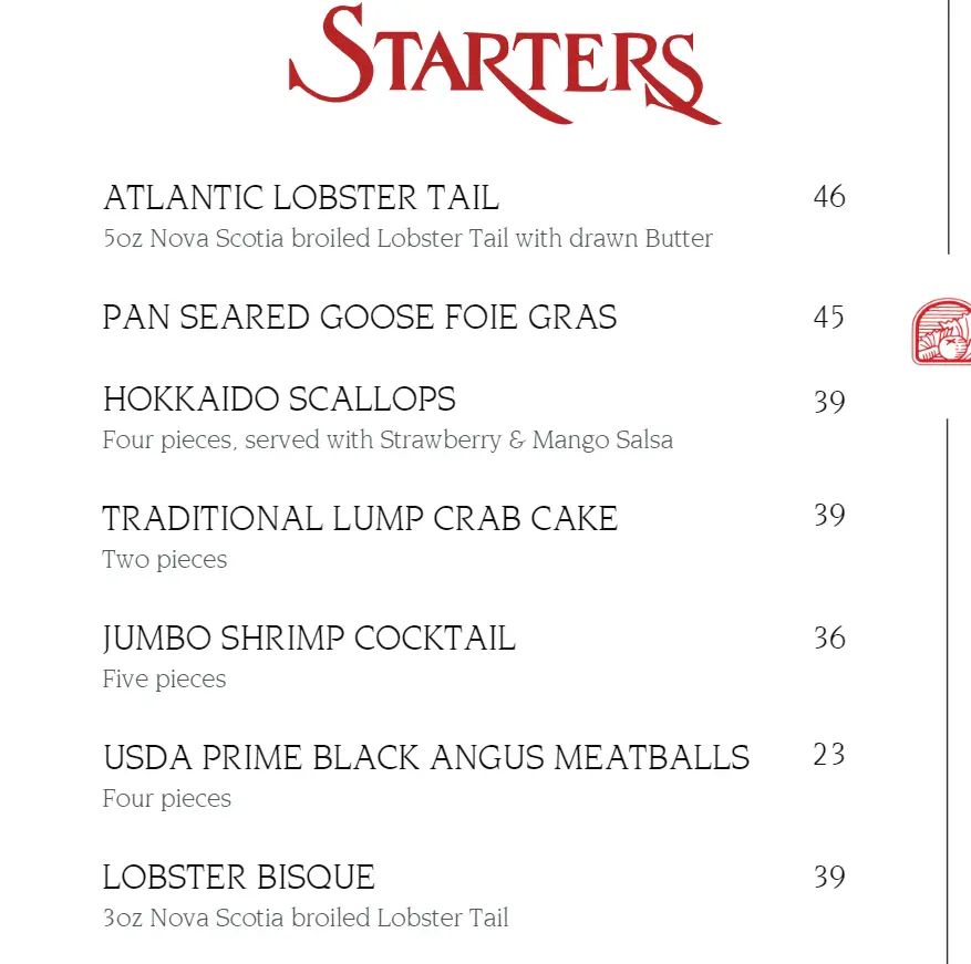 LAWRY’S STARTERS MENU WITH PRICES 2024