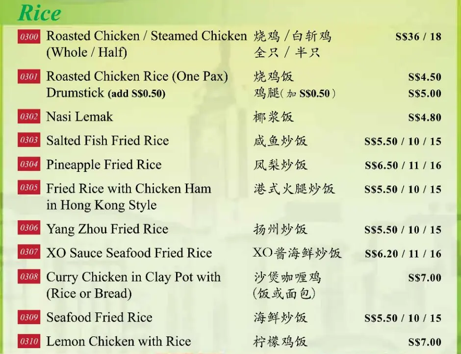 MENU TANG TEA HOUSE RICE & NOODLES MENU PRICES 2024