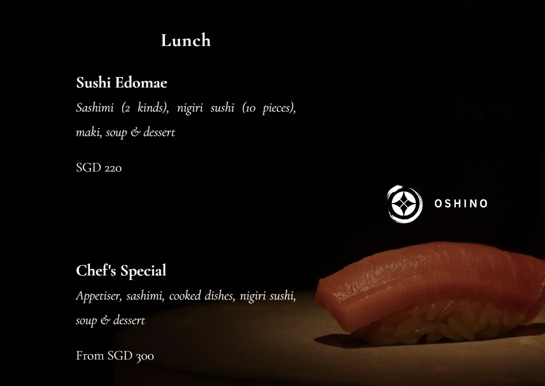 OSHINO LUNCH MENU PRICES 2024