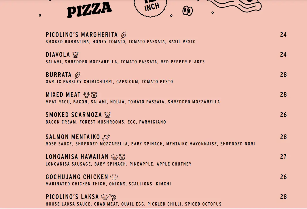 PICOLINO PIZZA MENU PRICES 2024