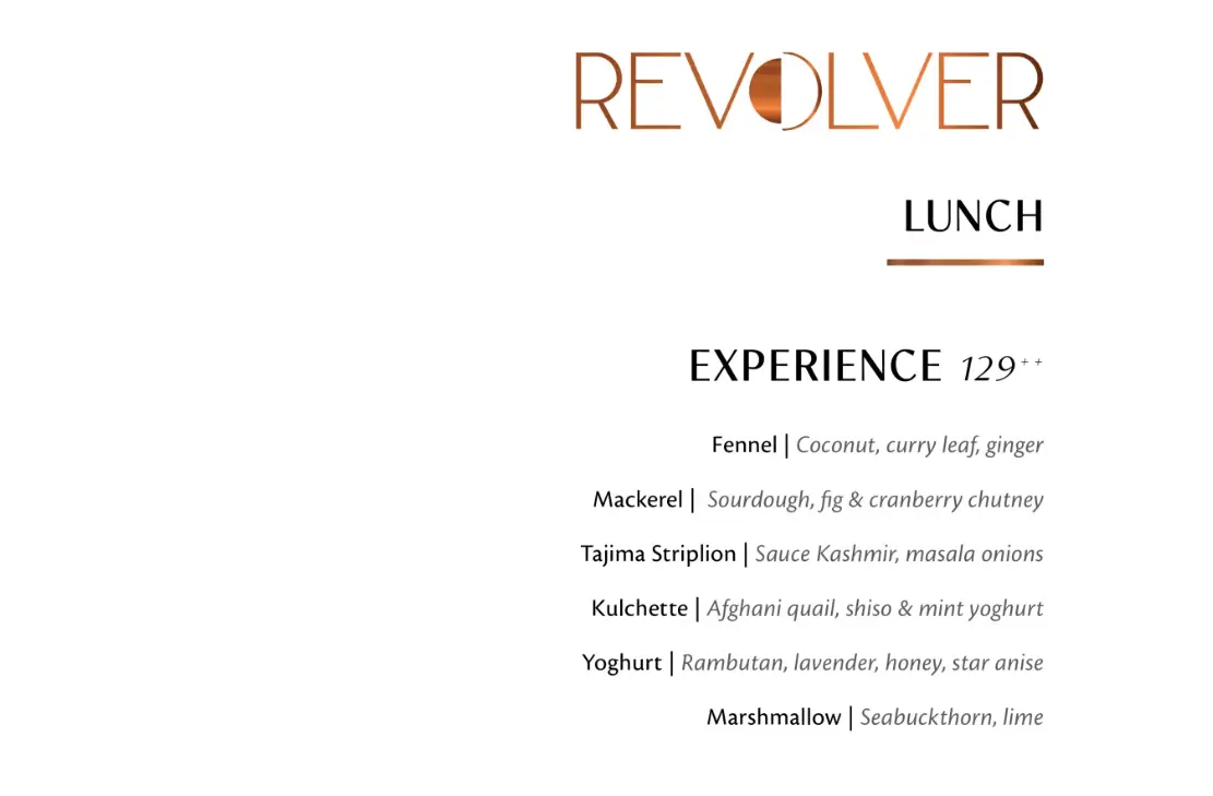 REVOLVER EXPERIENCE MENU PRICES 2024