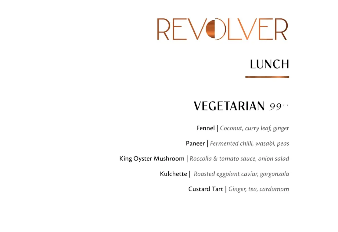 REVOLVER VEGETARIAN MENU PRICES 2024