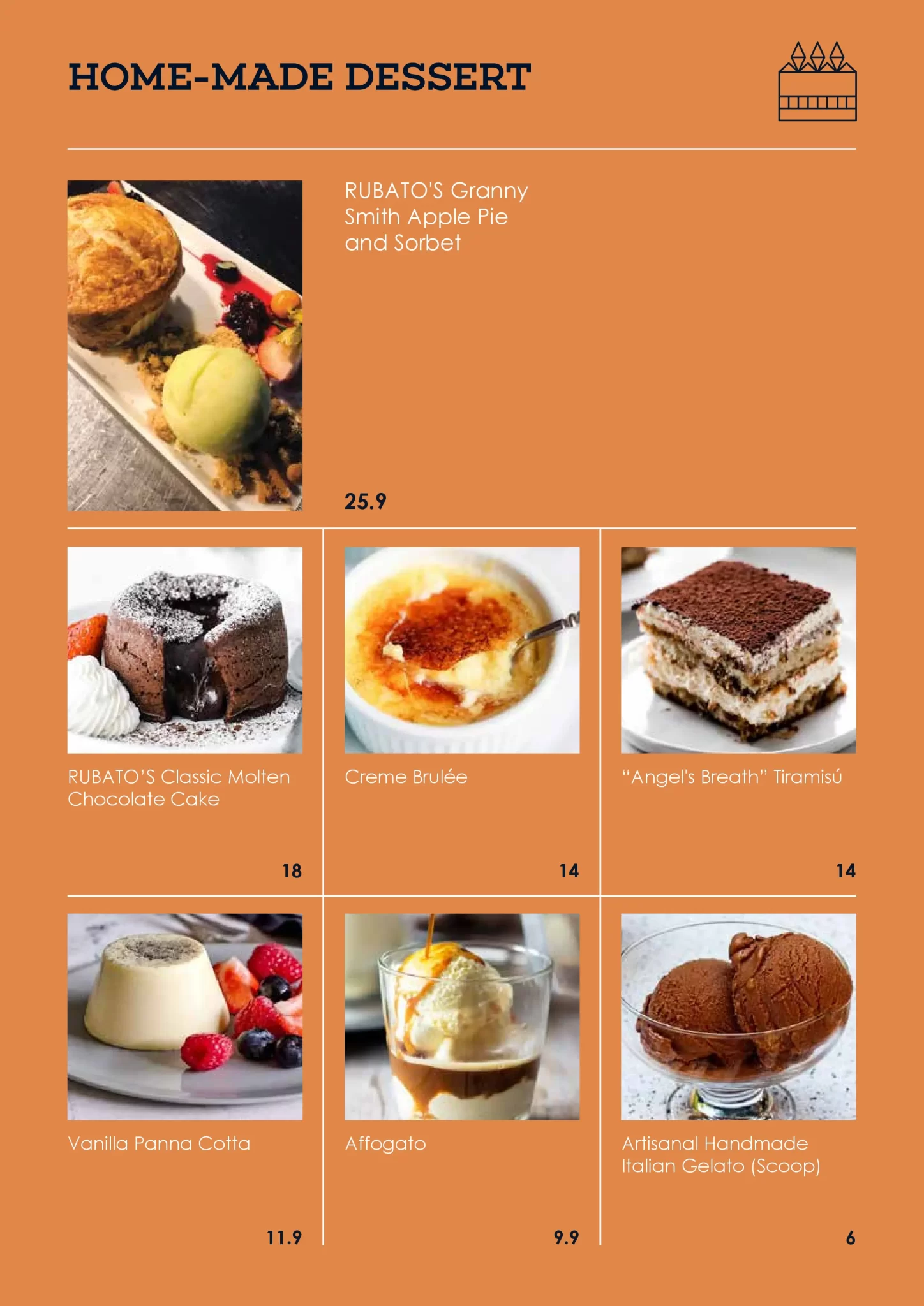 RUBATO RESTAURANT HOME-MADE DESSERTS MENU 2024