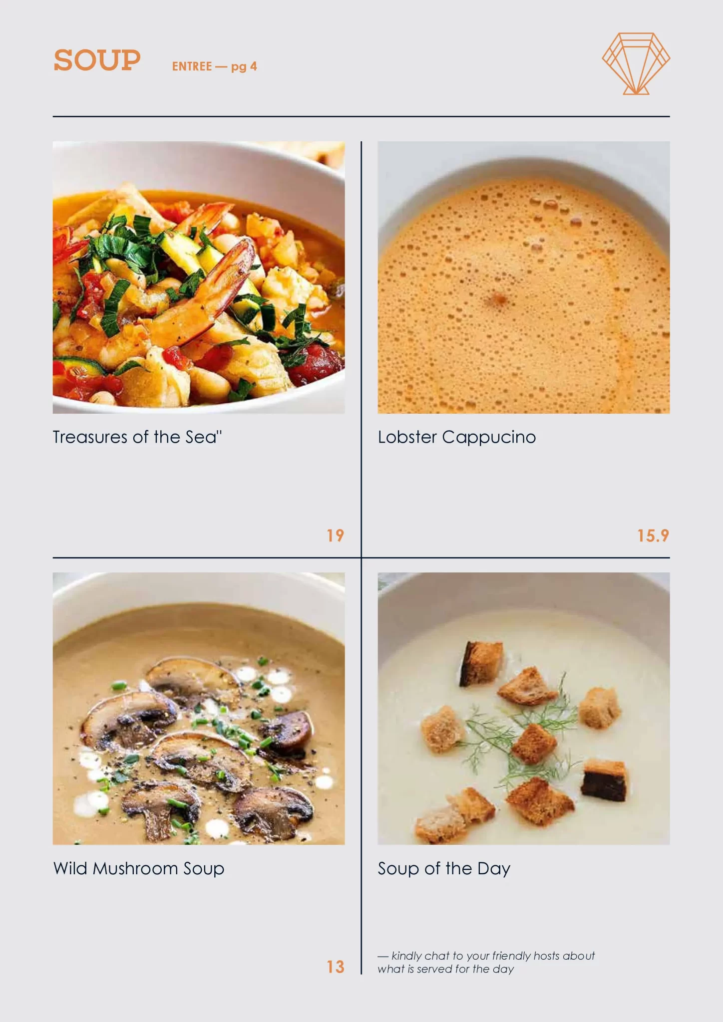 RUBATO RESTAURANT SOUPS MENU WITH PRICE 2024