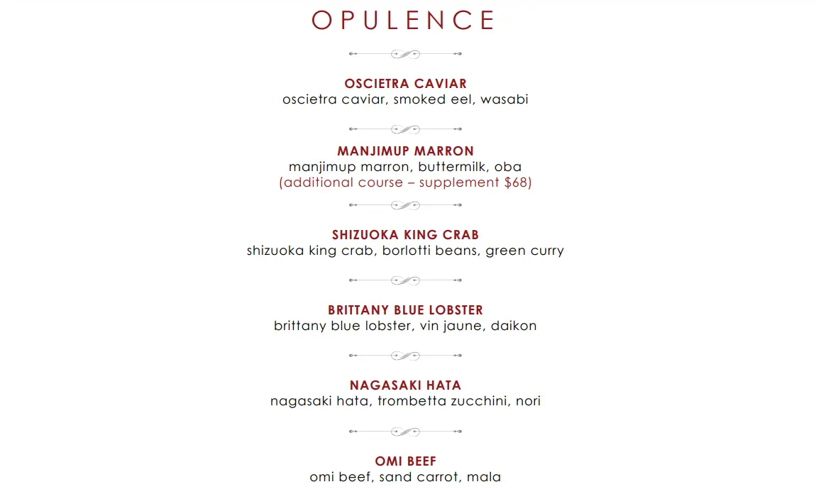 SAINT PIERRE OPULENCE TASTING MENU PRICES 2024