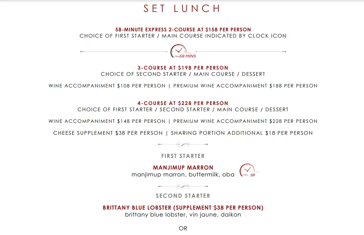 SAINT PIERRE SET LUNCH MENU PRICES 2024