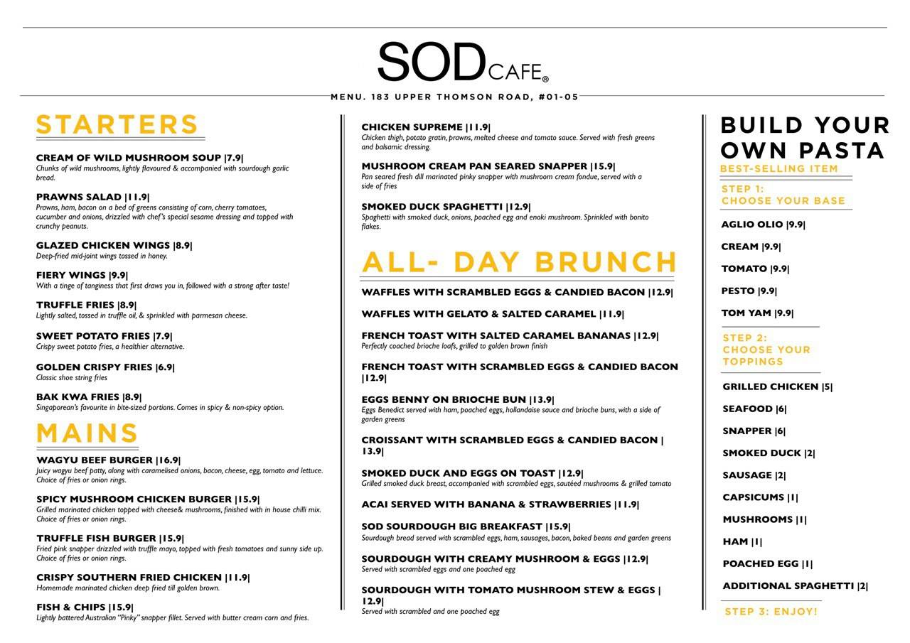 SOD CAFE ALL DAY BRUNCH MENU 2024