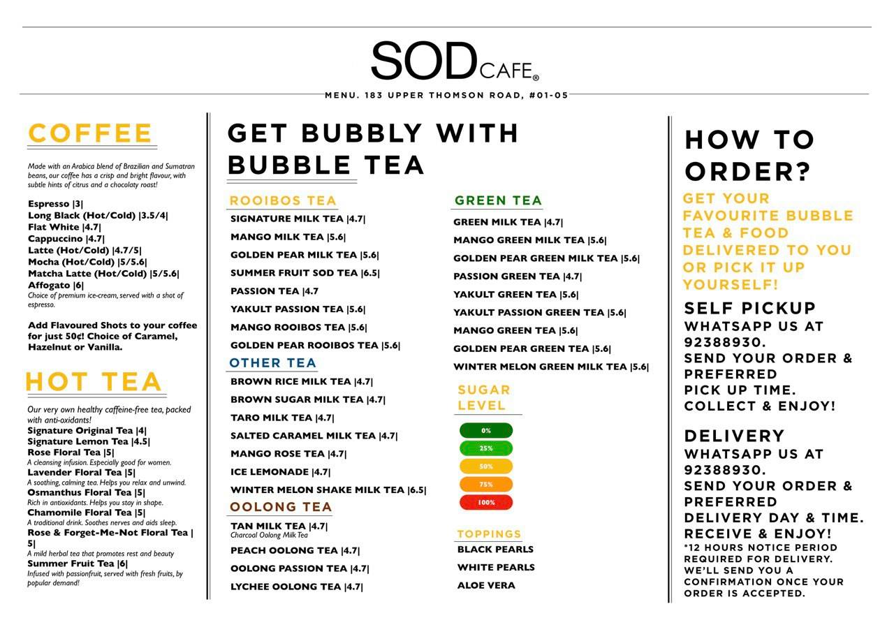 SOD CAFE HOT TEA MENU PRICE 2024