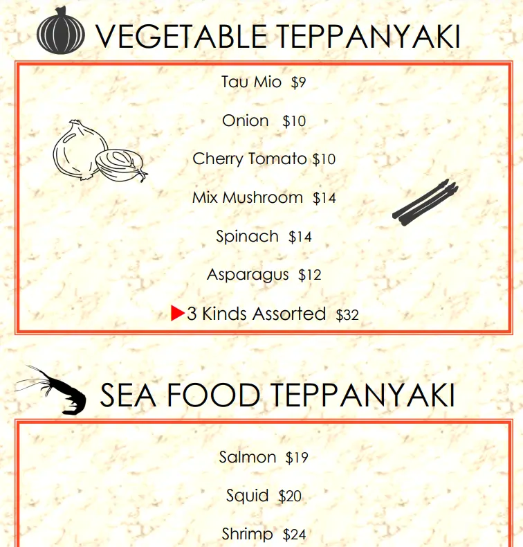 TEPPAN WORKS VEGETABLE TEPPANYAKI MENU PRICES 2024