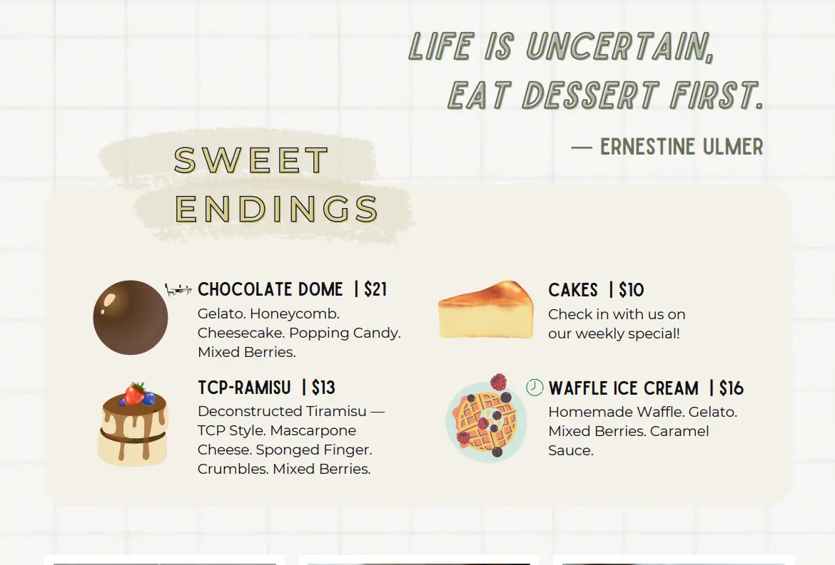 THE COMMUNAL PLACE DESSERTS MENU PRICES 2024