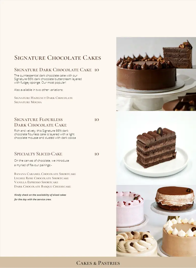 THE DARK GALLERY CAKES MENU WITH PRICES 2024