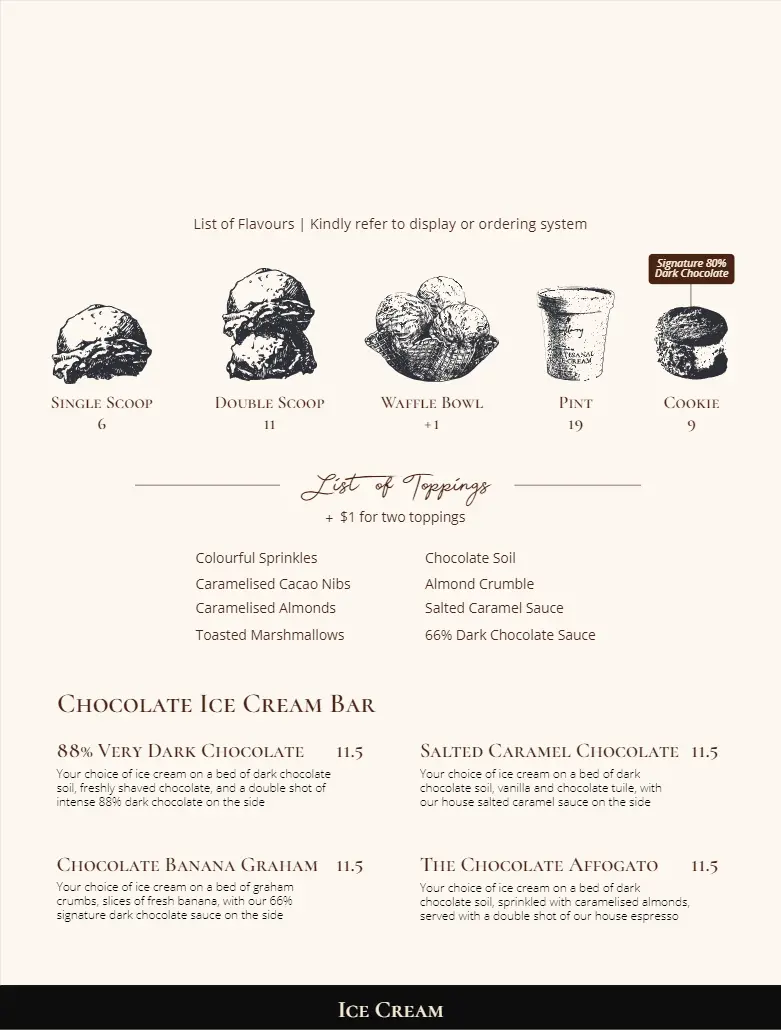 THE DARK GALLERY CHOCOLATE TREAT MENU PRICES 2024