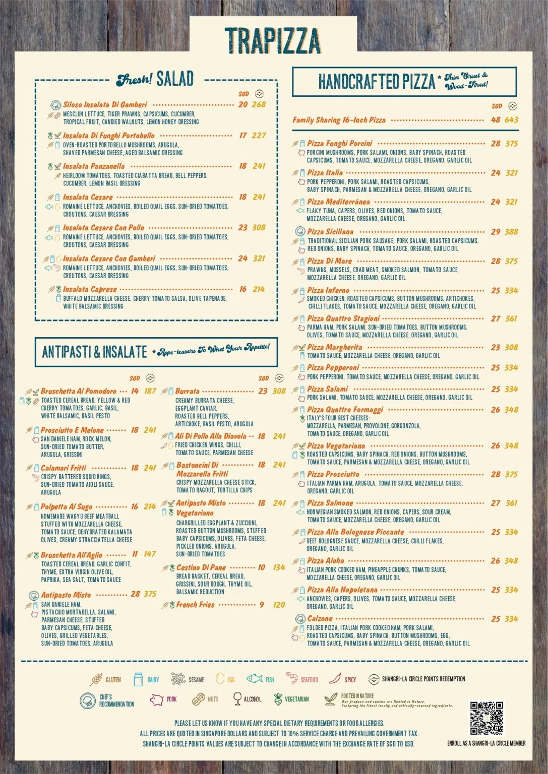 TRAPIZZA ANTIPASTI & INSALATE MENU PRICES 2024