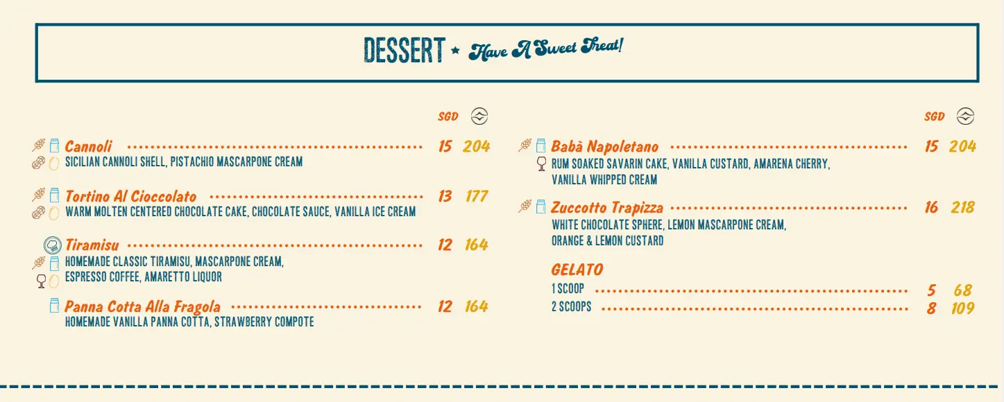 TRAPIZZA DESSERTS MENU PRICES 2024