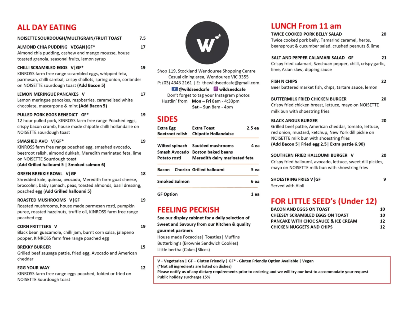 WILDSEED CAFE ALL DAY EATING MENU 2024