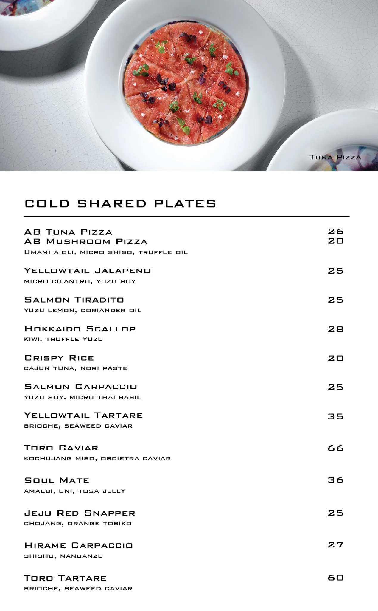 AKIRA BACK COLD SHARED PLATES MENU PRICES 2024