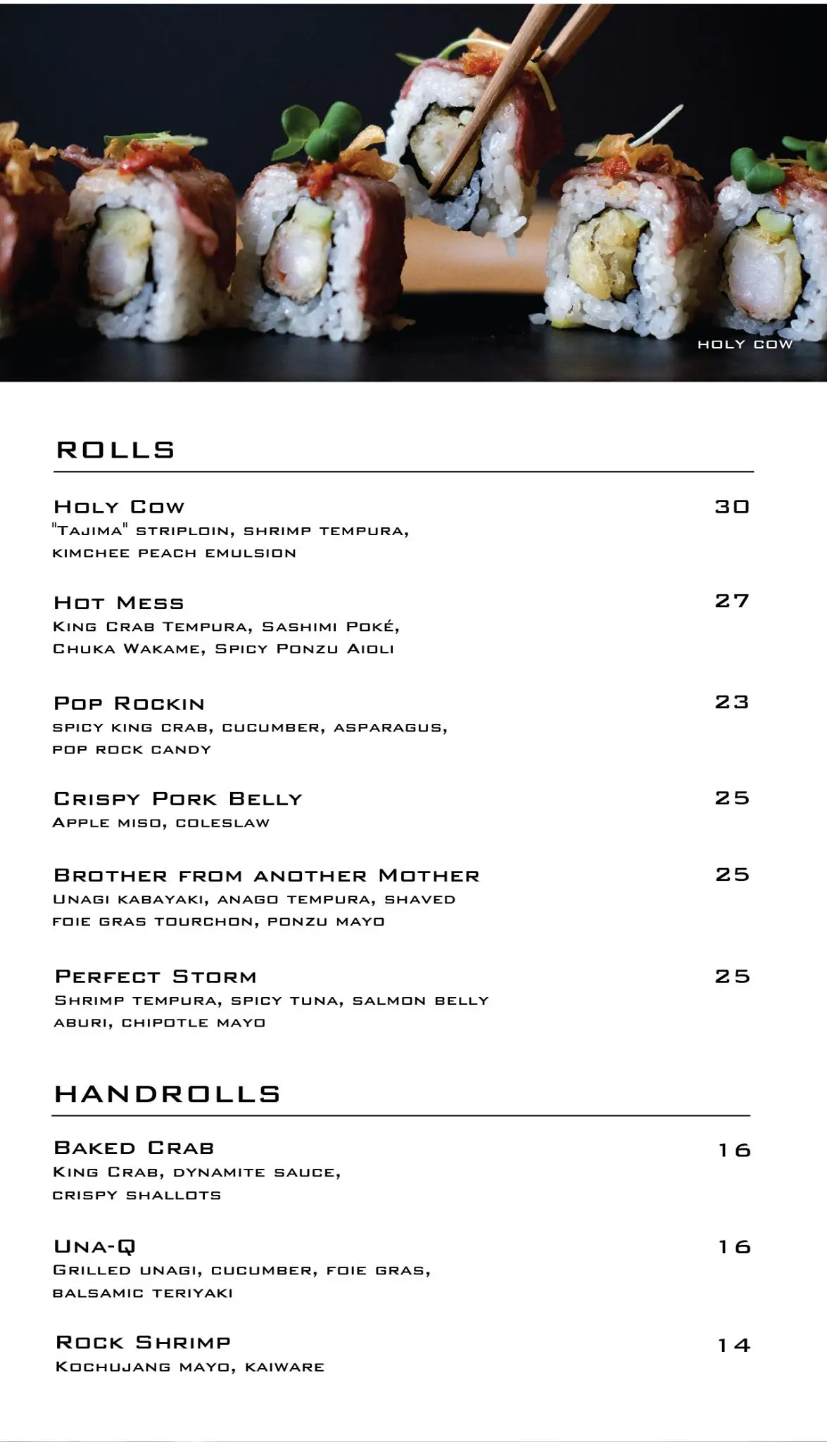 AKIRA BACK HAND ROLLS MENU 2024