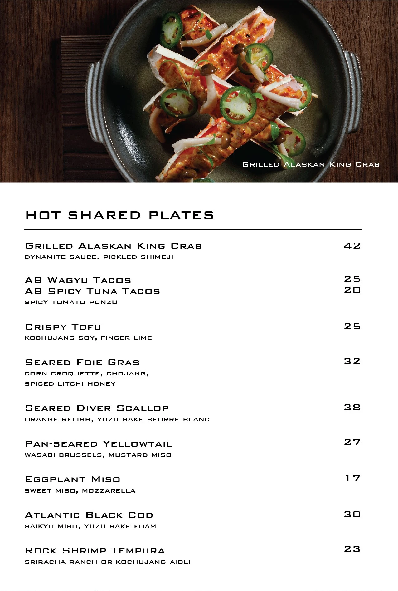 AKIRA BACK HOT SHARED PLATES MENU PRICES 2024