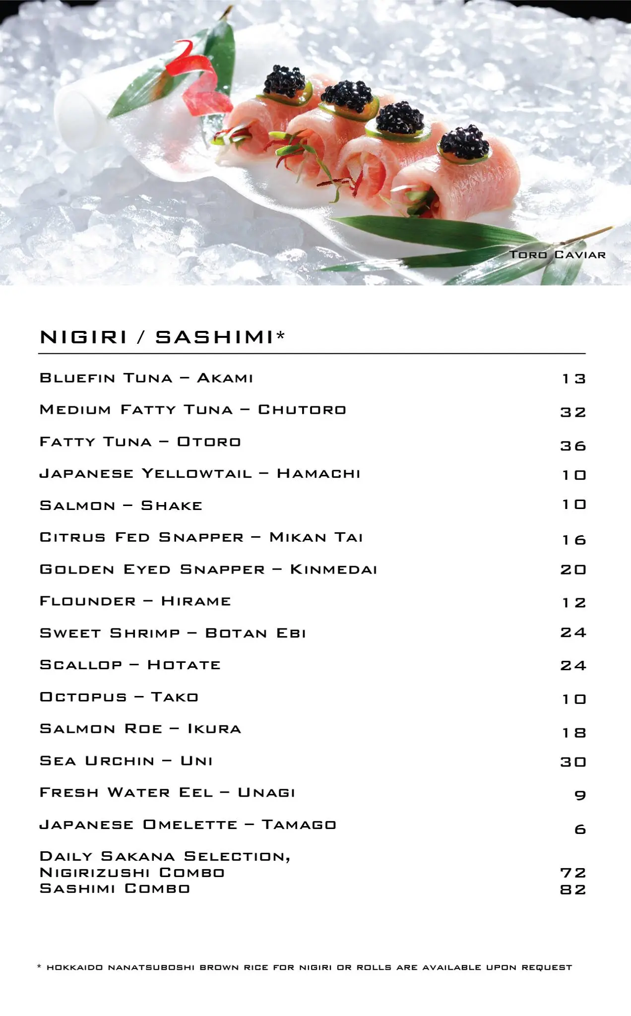 AKIRA BACK NIGIRI/SASHIMI MENU PRICES 2024