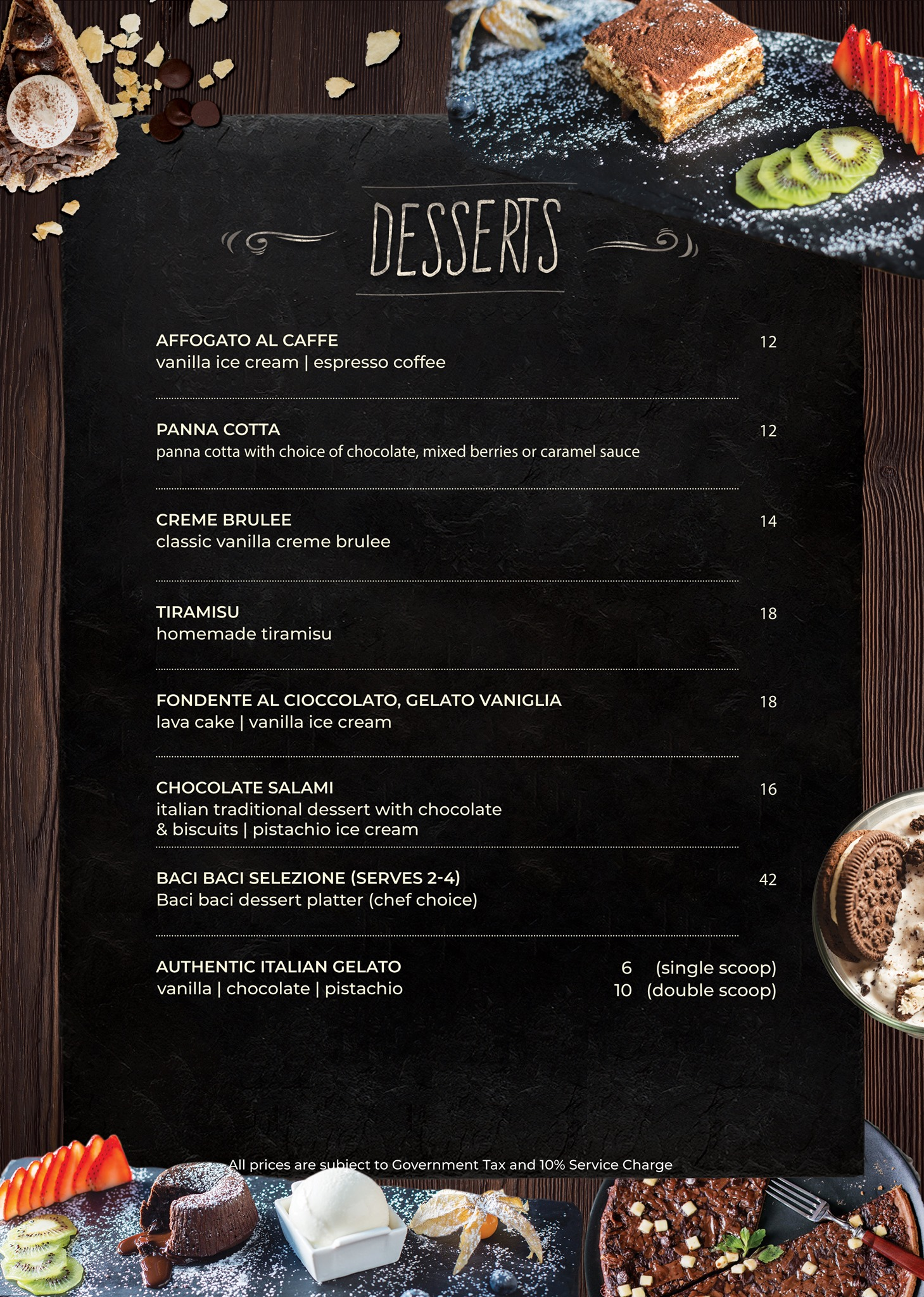 BACI BACI DESSERTS MENU 2024