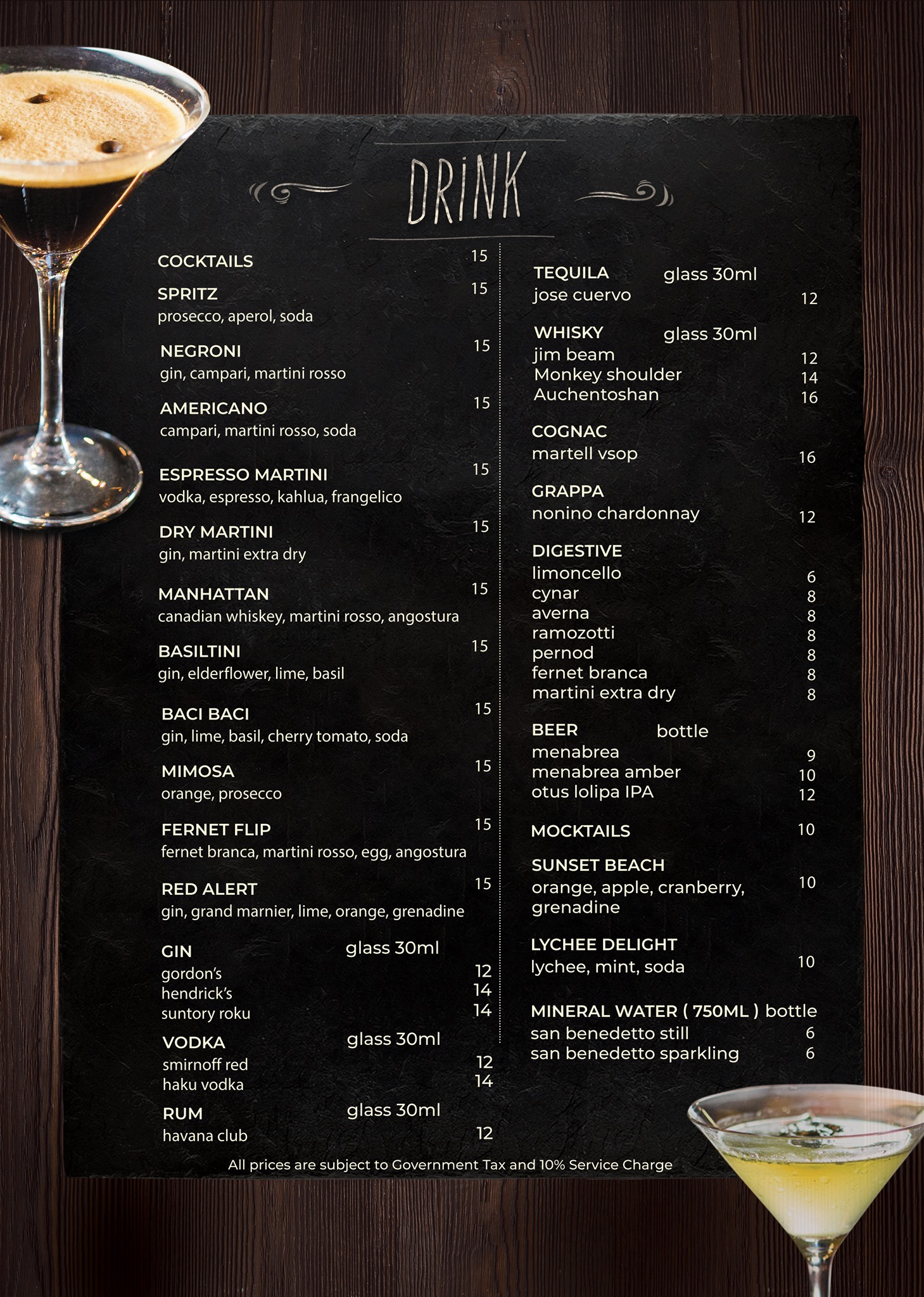 BACI BACI DRINKS MENU 2024