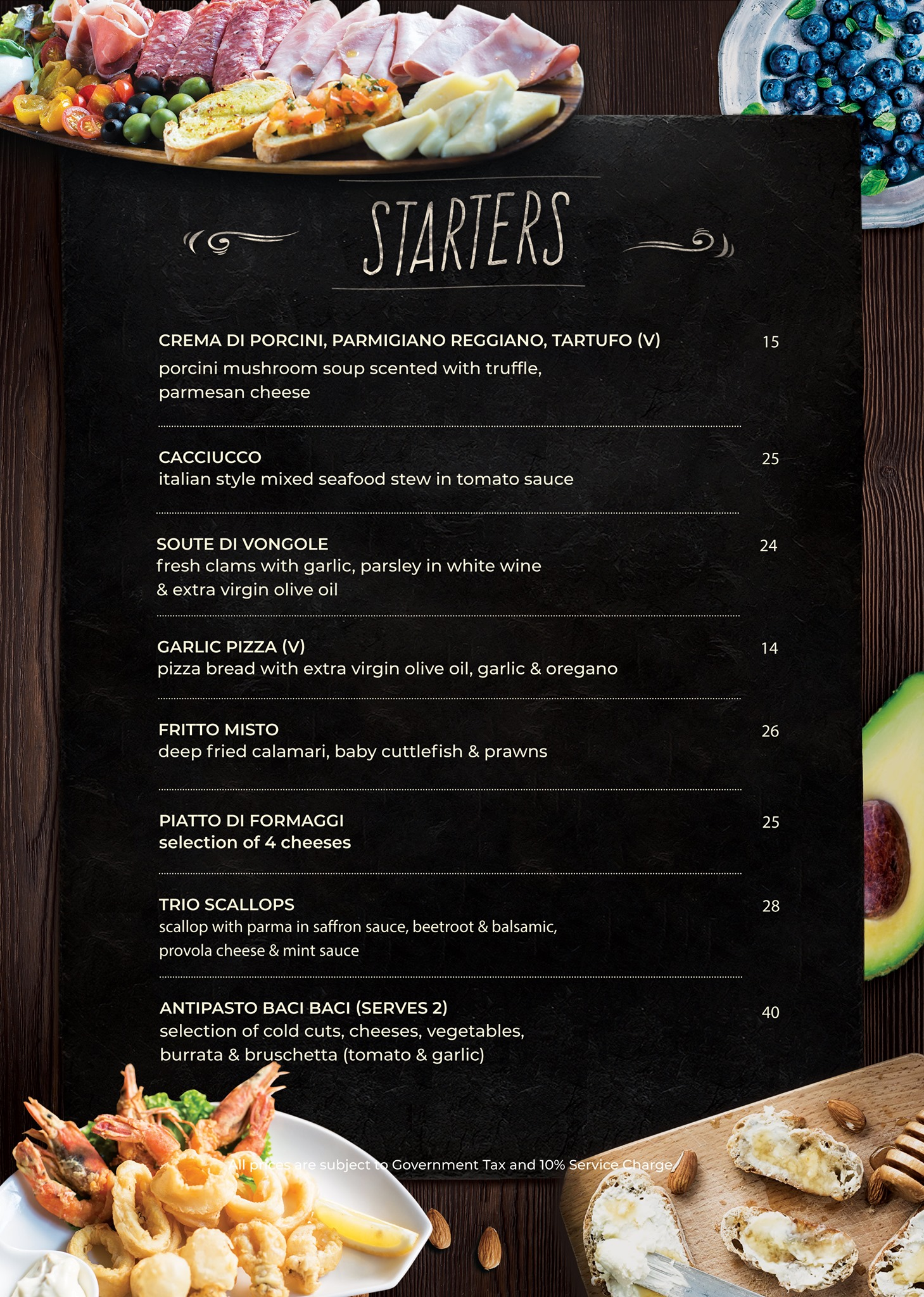 BACI BACI STARTERS MENU 2024