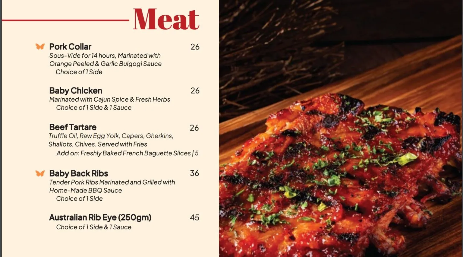 BEAST AND BUTTERFLIES MEAT MENU 2024