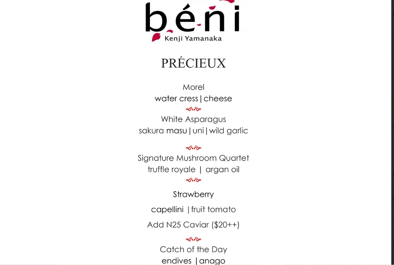 BENI MAINS MENU PRICES 2024