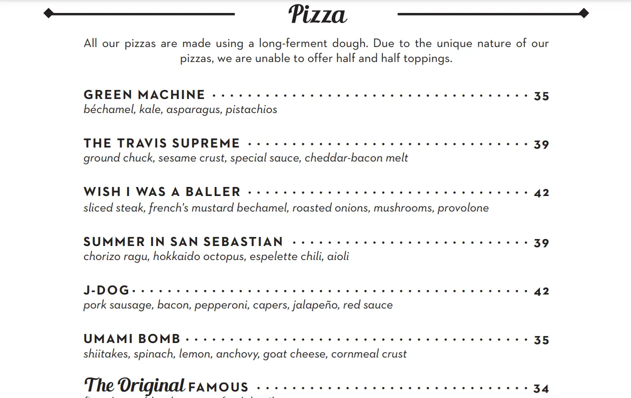 BLUE LABEL PIZZA AND WINE PIZZAS MENU PRICES 2024