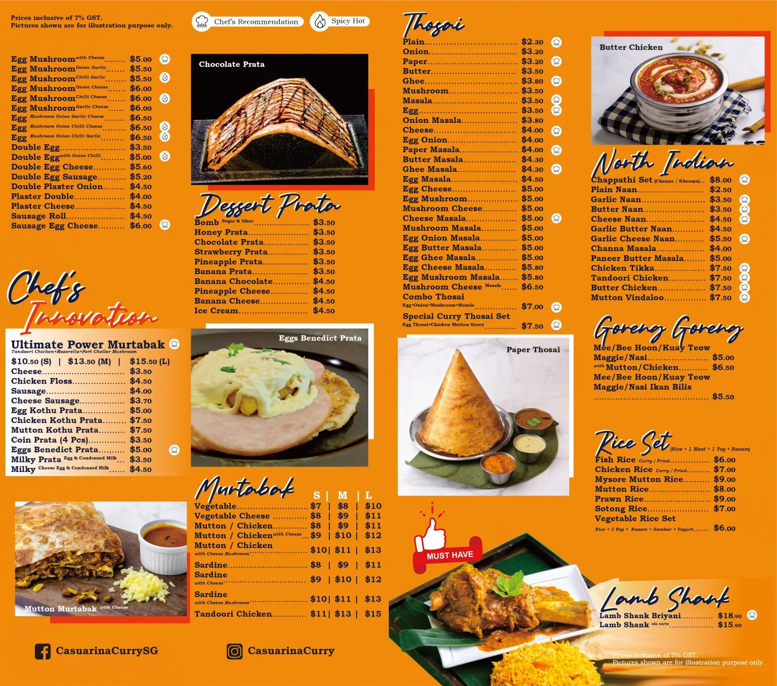 CASUARINA CURRY SINGAPORE MENU 2024