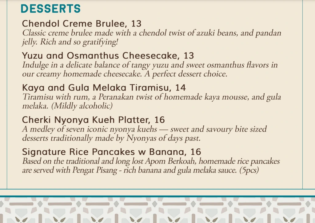 CHERKI DESSERTS MENU PRICES 2024